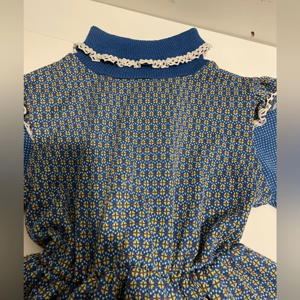 Vintage Health-tex Healthtex Brand Girl's size 5 Blue Turtleneck Dress 80s 70s